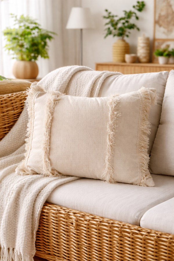 Producto - Almohadon deco con flecos 40 x 30 CM. (completo)