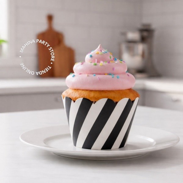 Producto - Faja para cupcakes negro y blanco x 10