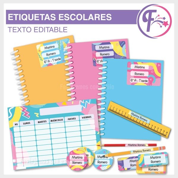 Producto - Memphis Color Etiquetas Escolares Imprimibles