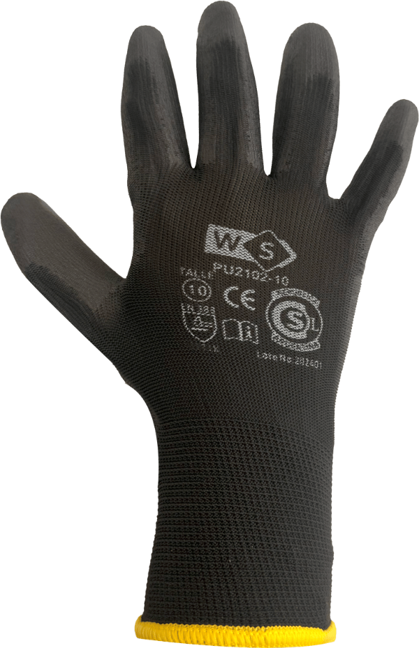 Producto - Guante de poliéster G13 con baño en PU negro - PU2101-02 WS