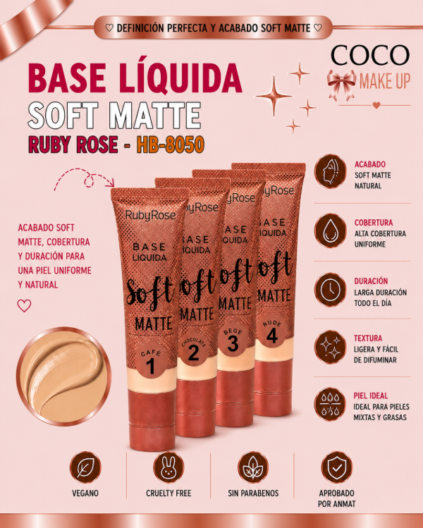 Producto - BASE LÍQUIDA SOFT MATTE - RUBY ROSE - HB-8050
