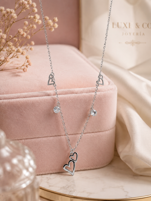 Producto - Cadena de acero corazon con piedra/mariposa con perla