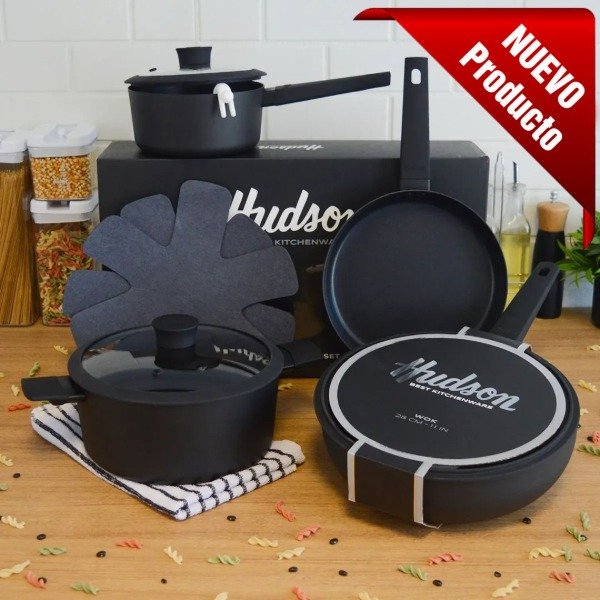 Producto - Batería De Cocina Hudson Daily Aluminio Antiadherente 7 Pzs Combo Wok