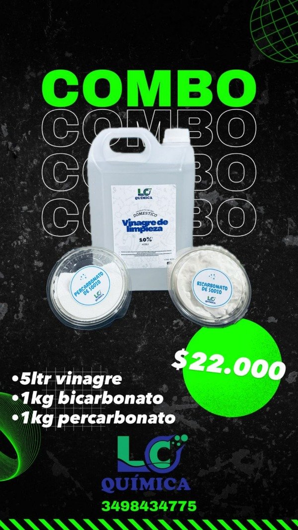 Producto - COMBO, 5ltr vinagre limpieza, 1kg Percarbonato y 1 kg Bicarbonato.