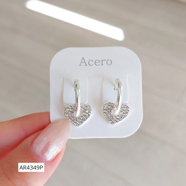 Producto - Aros argollas corazón m.pave blanco
