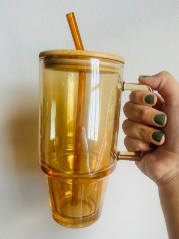 Producto - Vaso de vidrio liso con tapa y bombilla - 2