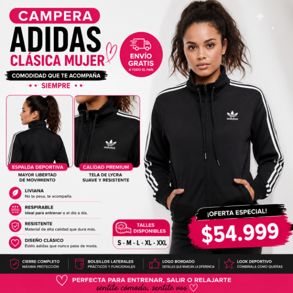 Producto - Campera Adidas Clásica Mujer Negra Lycra
