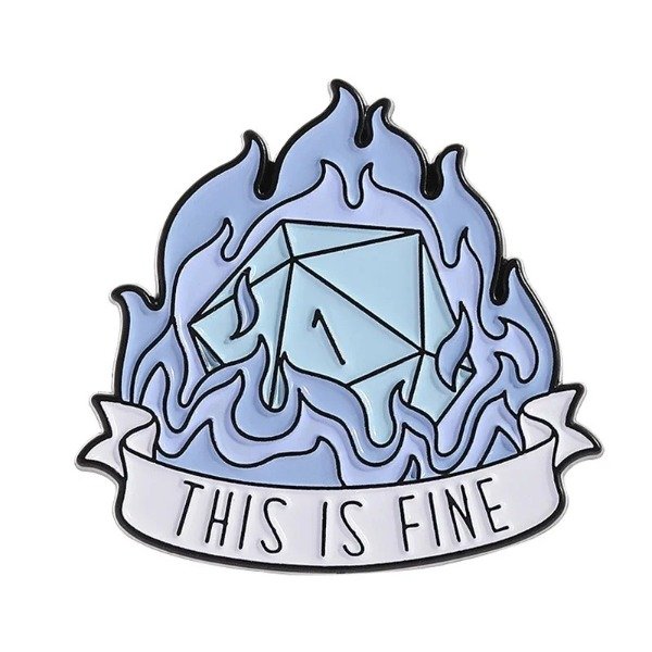 Producto - Pin This is fine dado D20 celeste