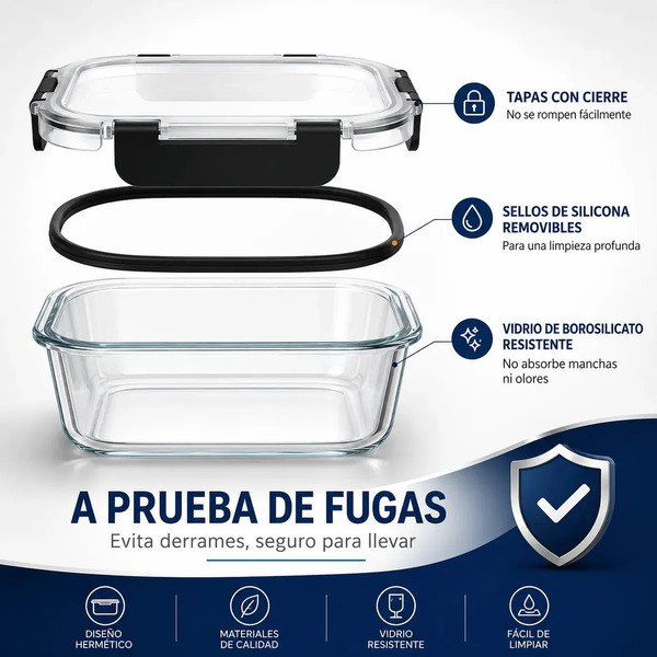 Producto - Set X3 recipientes hermetico -vidrio -apto microondas/horno/freezer/heladera - 4