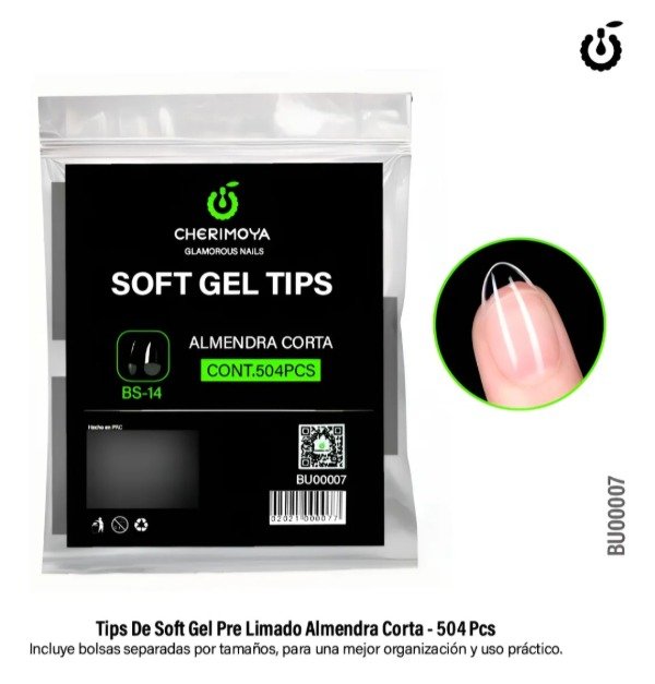 Producto - Tips para Soft Gel y Press On Cherimoya x504 u ALMENDRA CORTO