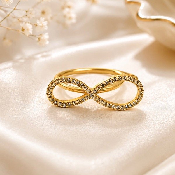 Producto - Anillo infinito con piedras micro pave en Plata 925 Doradl