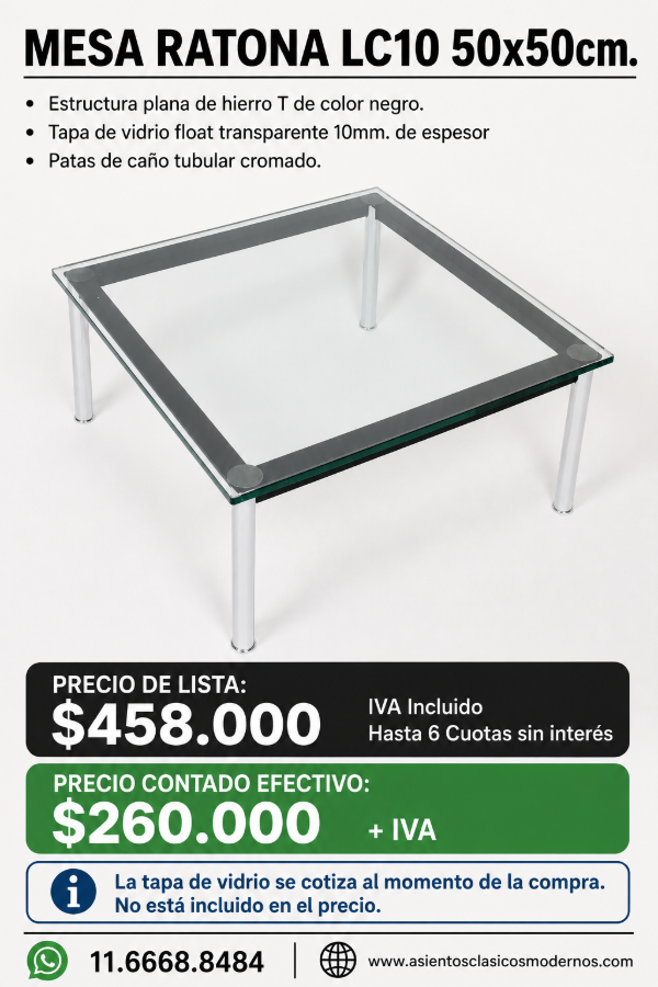 Producto - Mesa Ratona LC10 50x50, Patas Tubular Cromadas, Sin Vidrio!!