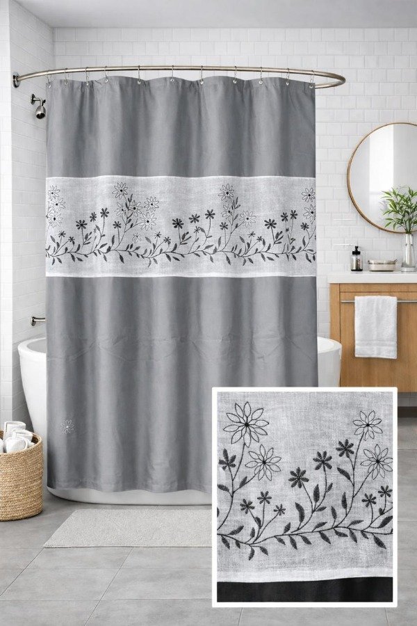 Producto - Cortina Teflon Bordada en Organza Sinociruela