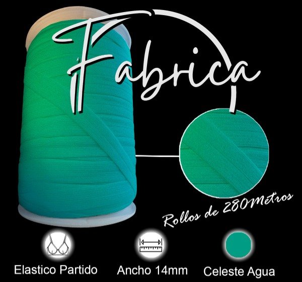 Producto - Envivado o Elástico Partido Celeste Agua 14mm (rollo)