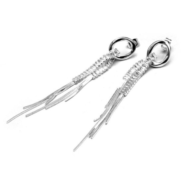 Producto - Aros Colgantes Baguette Plateados