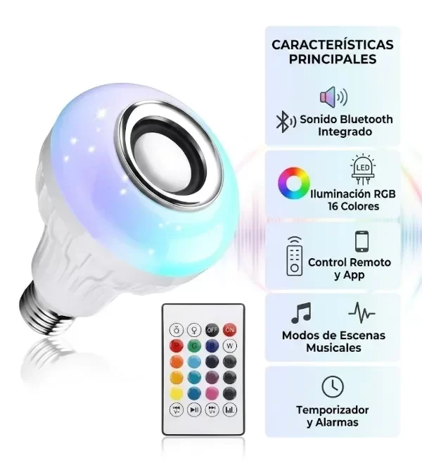 Producto - Lámpara foco con Parlante y Luz Led RGB - 1