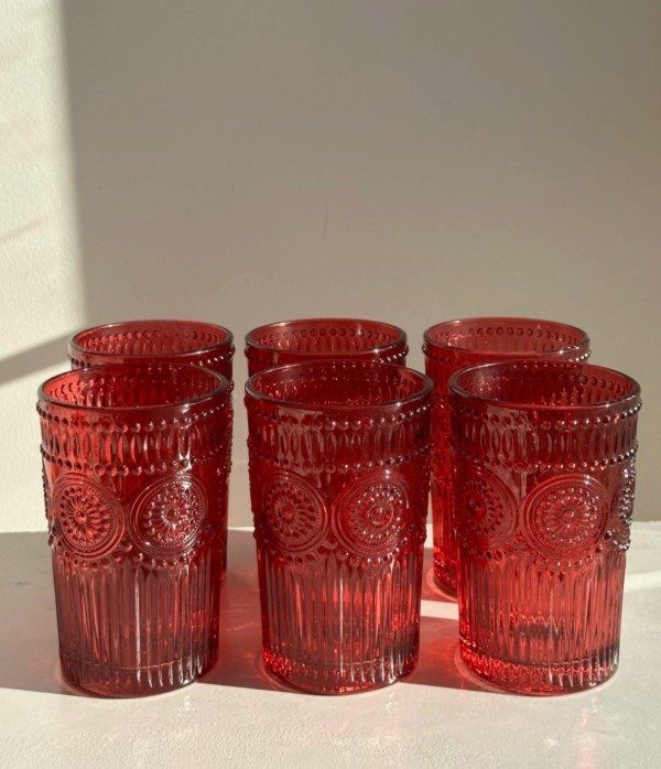 Producto - Set x 6 Vasos Vidrio   Arabescos Bordo 380ml - 1