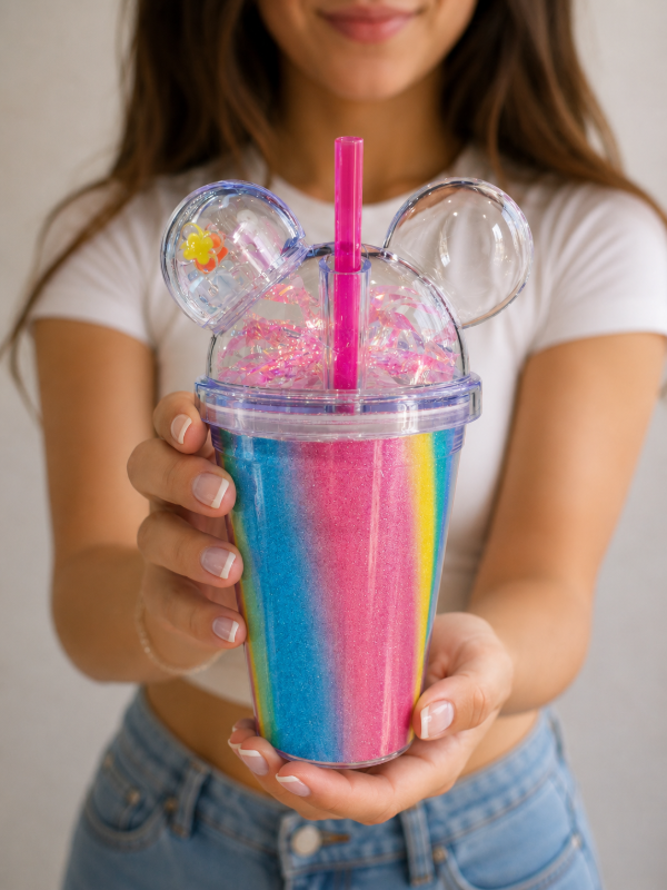 Producto - VASO CON SORBETE DOBLE PARED OREJITAS HOLO