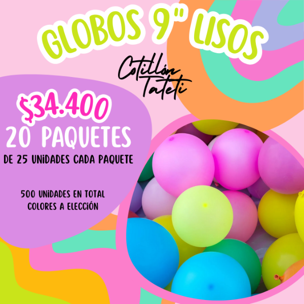 Producto - PROMOCION GLOBO LISOS 9" PAQUETE X 25 UNIDADES - 20 PAQUETES