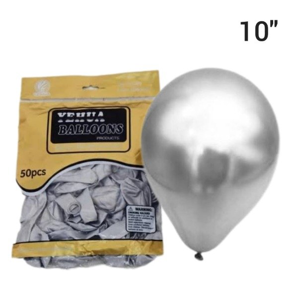 Producto - Globo Chrom Yehua PLATA latex x 50 unidades 10"
