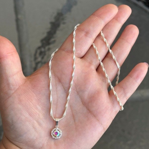 Producto - CONJUNTO -ACERO BLANCO- CADENA SINGAPUR + DIJE CIRCULAR MICROPAVE