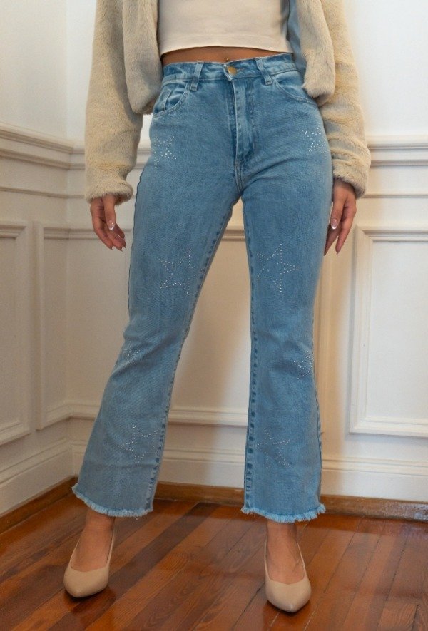 Producto - PANTALON CROPPED CELESTE BRILLOS
