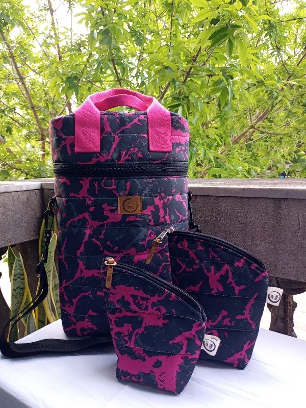 Producto - Bolso matero"Trevelin" + set flexi latas. Camuflado rosa
