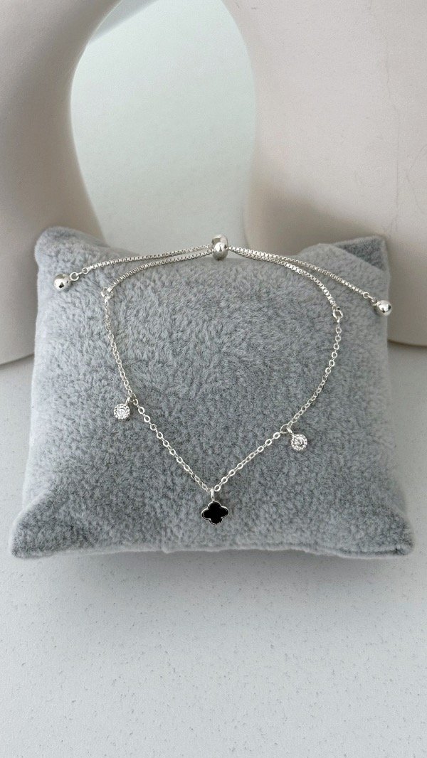 Producto - Pulsera ajustable mini cleef negra ACERO BLANCO