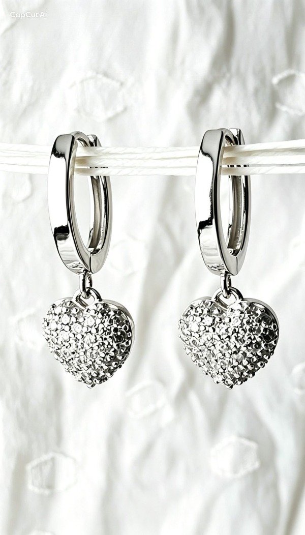 Producto - Argollas Love heart Corazón cristales blancos