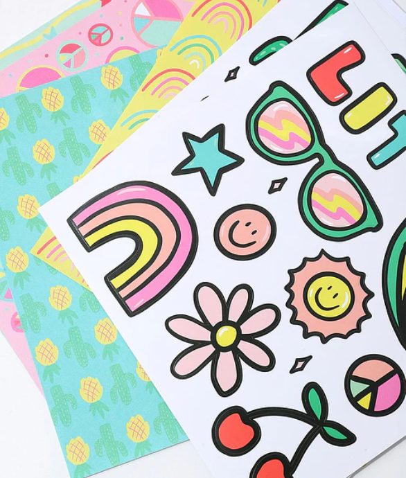 Producto - Kit SCRAPBOOK Con Stickers, Cintas, Sobres, Papeles, y Libreta. - 6
