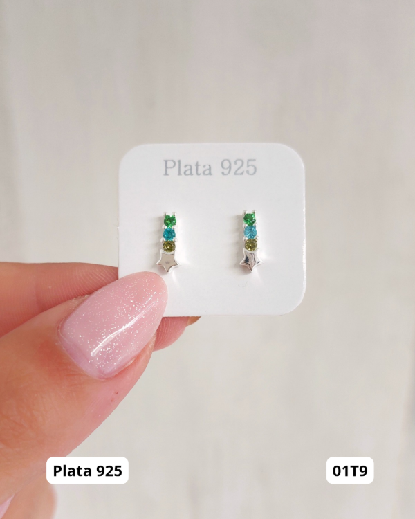 Producto - Aros pasantes mini estrella y cubics colores