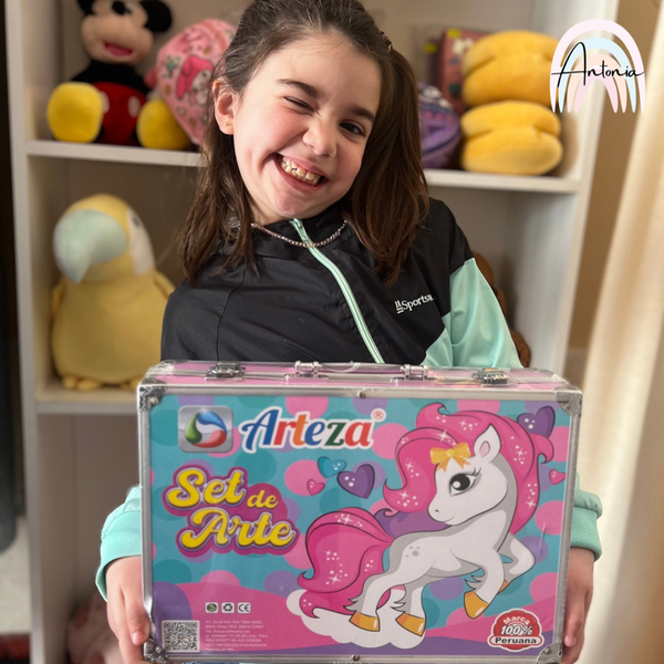 Producto - Maleta de Arte Infantil Rígida 145 Piezas Unicornio. Rosa