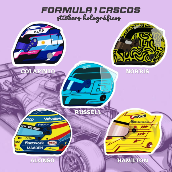 Producto - Stickers holográficos CASCOS FÓRMULA 1