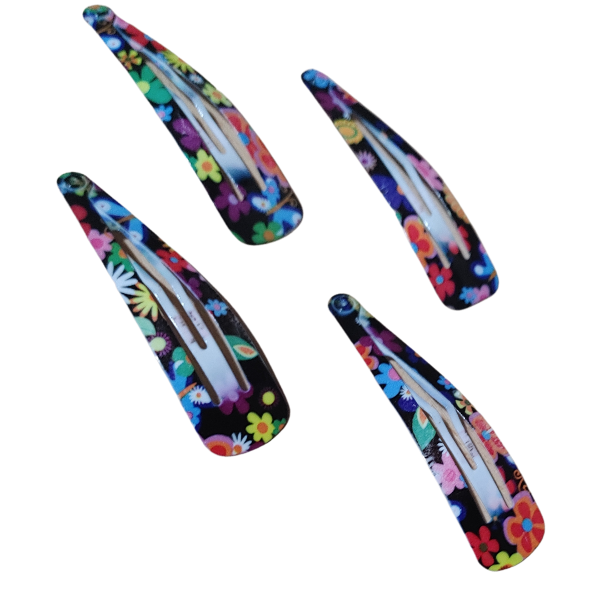 Producto - Hebillas De Pelo Tic Tac Grandes Floreadas Fondo Negro Pack X 4 uni - 1