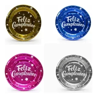 Producto - Plato feliz cumpleaños metalizado 18cm x10u
