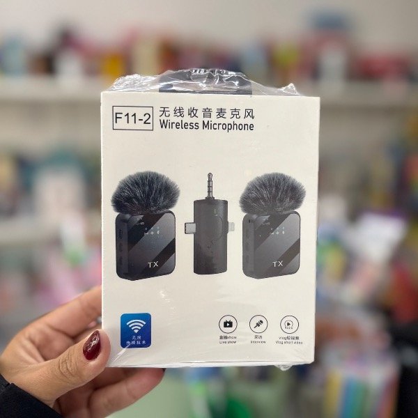 Producto - Micrófono Corbatero Inalámbrico F11-2 TC/IP/AUX Doble Peluche 7503