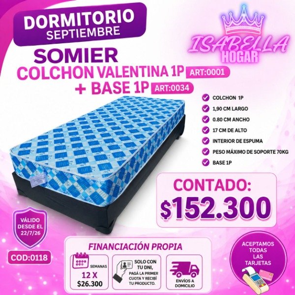 Producto - SOMIER VALENTINA 1P COD:0105