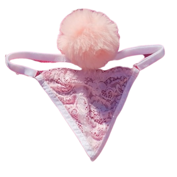Producto - Tanga petplay de encaje rosa con pompon