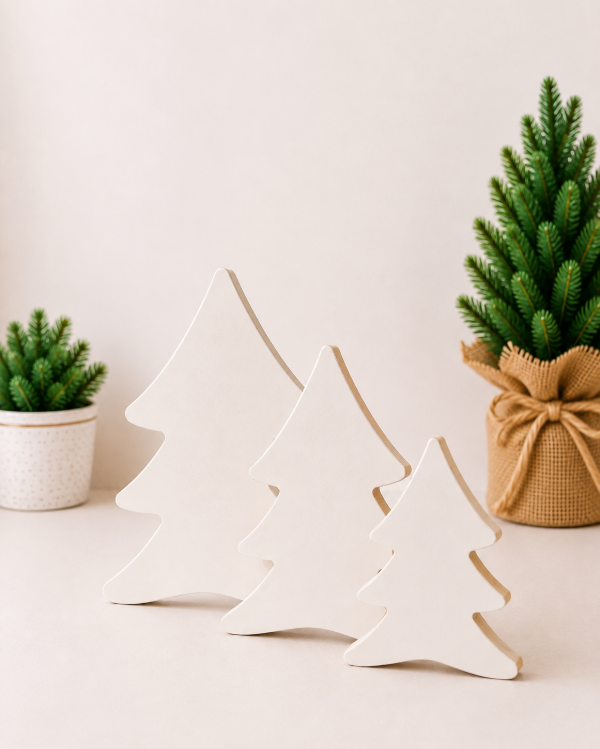 Producto - Set x3 pinos "abetos" decorativos color blanco - 0