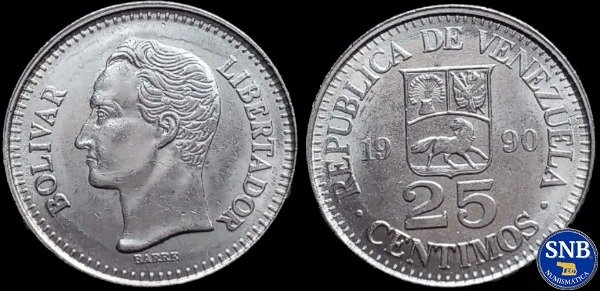 Producto - Venezueala - 25 Céntimos (1990) KM #50.a [VF] - Crisis y Neoliberalismo