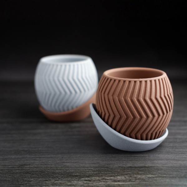 Producto - Maceta redonda diseño zig zag - Impresa en 3D