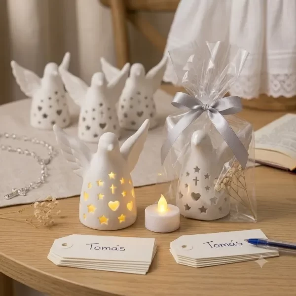 Producto - Pack Espíritu Santo o paloma souvenirs con vela led - 2