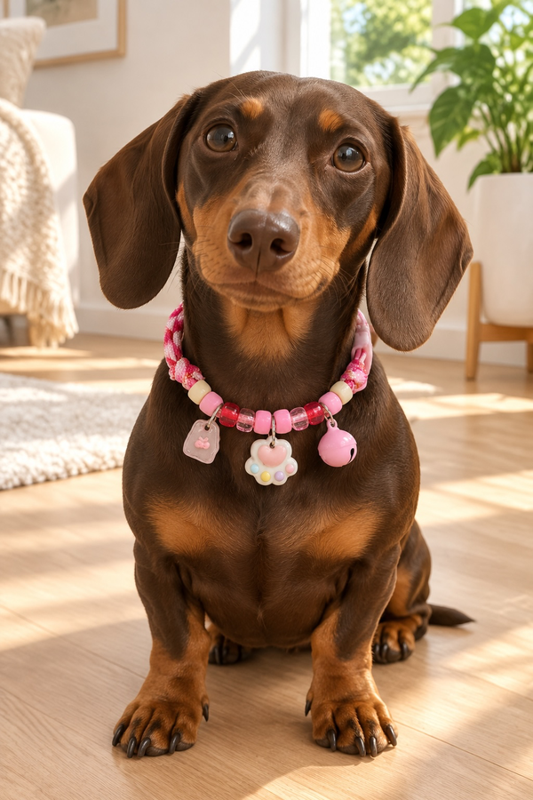 Producto - COLLAR CORDON CON DIJES Y CASCABEL REGULABLE HASTA 34cm - 2