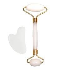 Producto - Set rodillo + piedra gua sha blanco