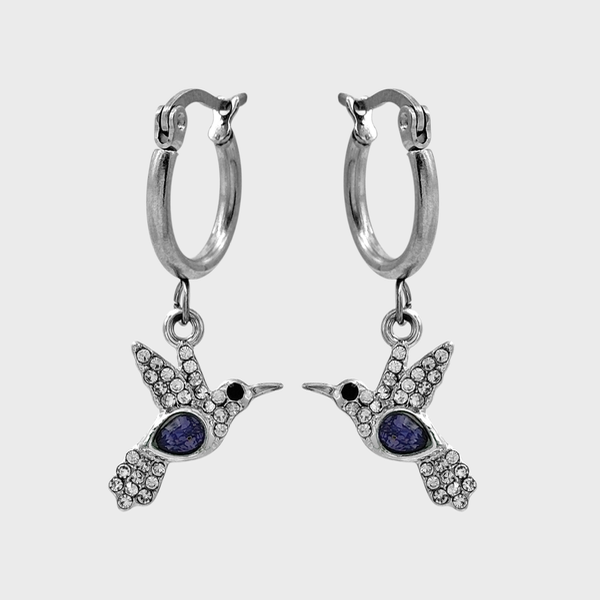 Producto - Argollas de acero quirúrgico con dije - Brillo - Colibri violeta