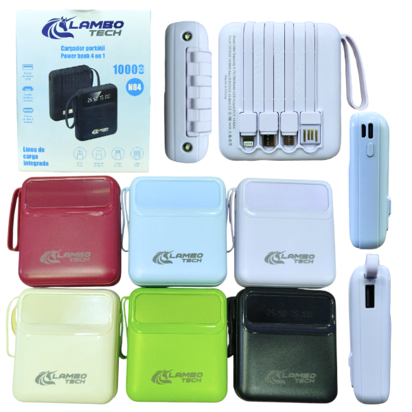 Producto - Cargador Portátil Power Bank 10000 mAh Con 4 Cables Y Linterna N84