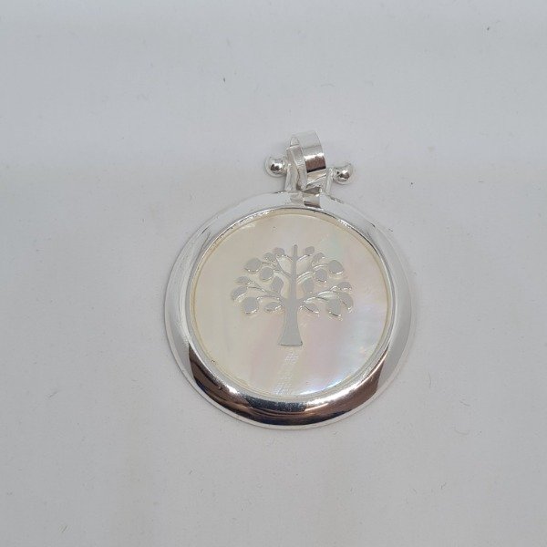 Producto - Dije plateado árbol de la vida nacar 35mm