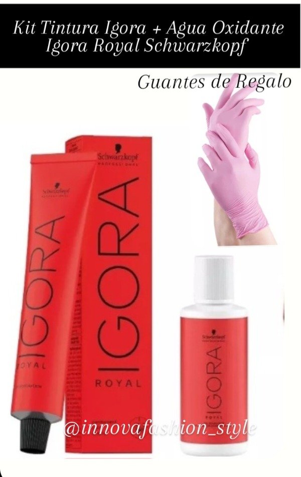 Producto - Kit Igora Tintura + Crema Oxidante Igora Royal Schwarzkopf + Guantes de Regalo