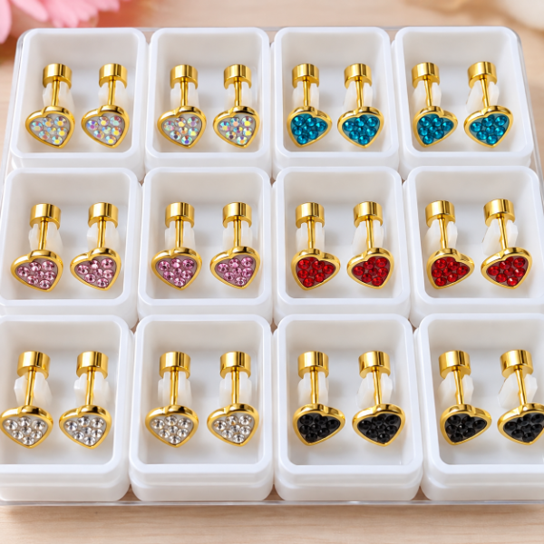 Producto - Aros acero dorado a rosca x 6 pares - 1