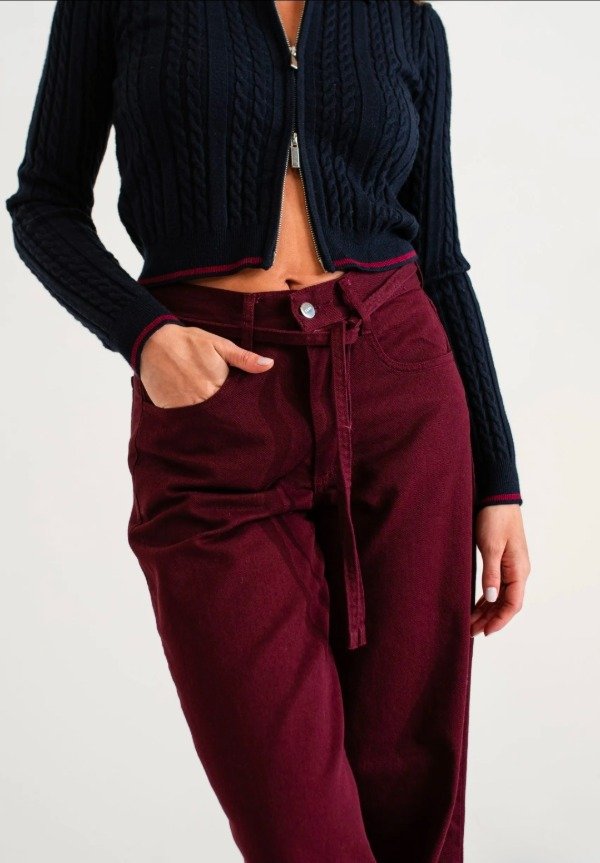 Producto - Wide leg bordó con cinto (W74)